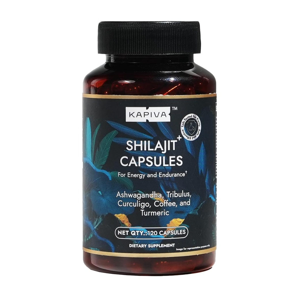 Organic Himalayan Shilajit Resin Extract with Ashwagandha & Turmeric-400mg Max Potency, Lab Tested Pure Shilajit for Men & Women, 85+ Trace Minerals, Immune Support, Energy, 2 Month Supply-120 Capsule