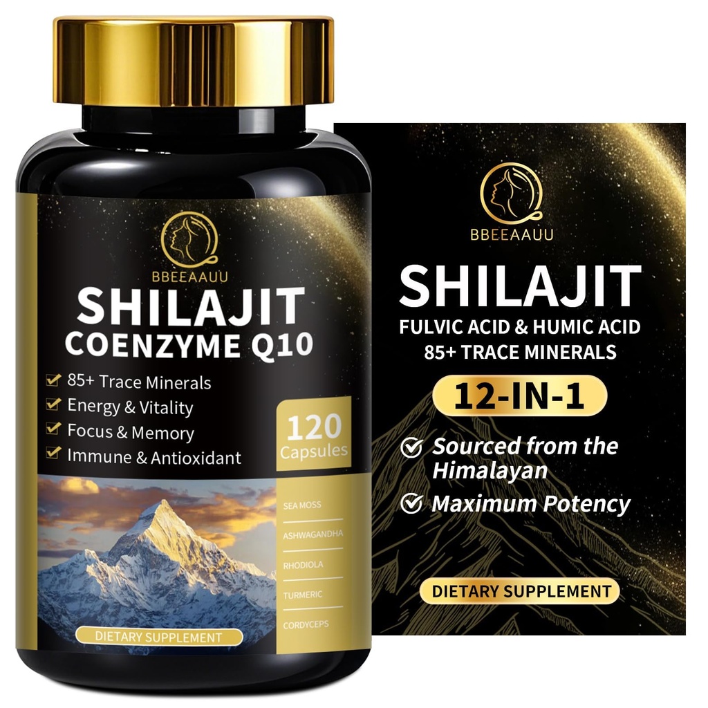 Shilajit for Men with Sea Moss & Ashwagandha,12 in 1 Hima*Layan Shilajit Supplements Capsules with Coenzyme Q10, Fulvic Acid & Humic Acid, Lion's Mane, Support Energy & Immunity, 120 Counts