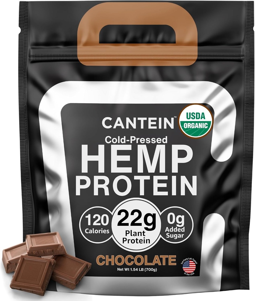 Organic Hemp Protein Powder, Plant Based and Vegan Protein Shake, Lactose and Dairy Free, Gluten Free, Clean and Natural- Chocolate (20 Servings)
