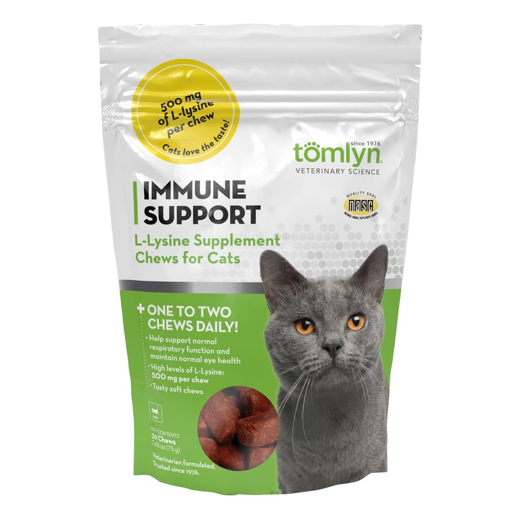 Tomlyn Immune Support Καθημερινή L-Lysine συμπλήρωμα, Ψάρια-Flavored Lysine Chews για γάτες και γατάκια, 30ct