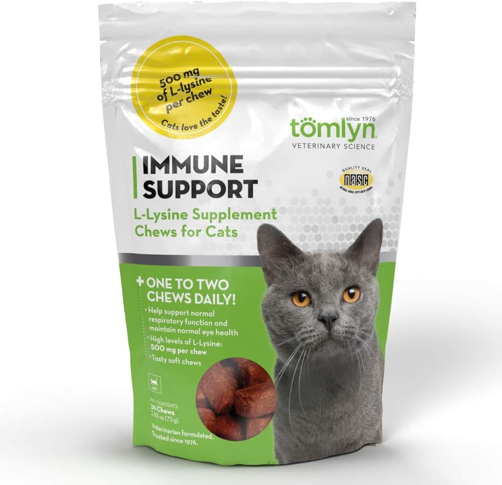 Tomlyn Immune Support Καθημερινή L-Lysine συμπλήρωμα, Ψάρια-Flavored Lysine Chews για γάτες και γατάκια, 30ct