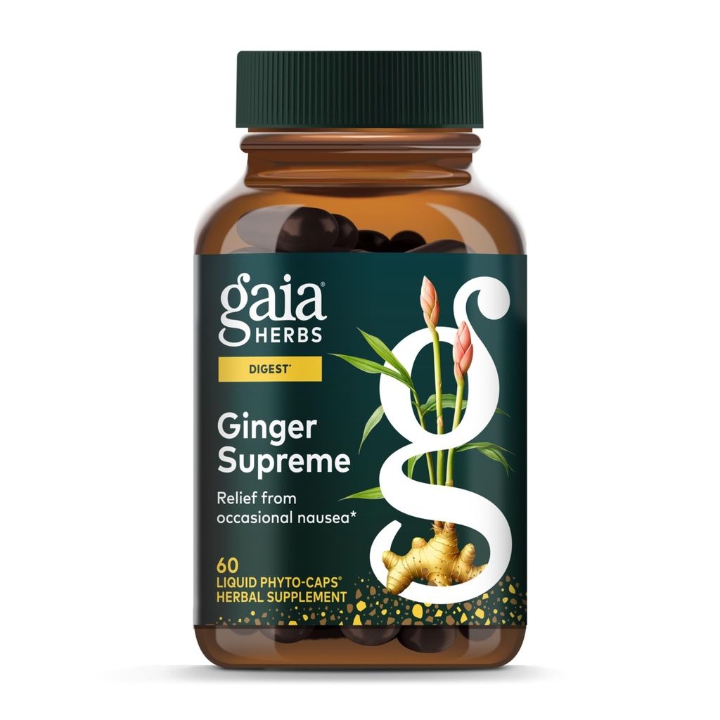 Gaia Herbs Ginger Supreme - Υποστηρίζει υγιή πέψη και ανακουφίζει περιστασιακή ναυτία - με οργανική ρίζα τζίντζερ και κουρκουμά Root - 60 Vegan Liquid Phyto-Capsules (60-Day Supply)