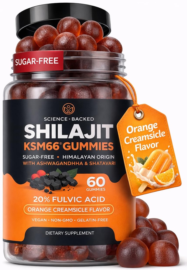 Sugar-Free Himalayan Shilajit Gummies for Men and Women [4000mg - 10:1 Extract] Energy, Focus & Testosterone Booster with KSM 66 Ashwagandha and Shatavari - Non-GMO