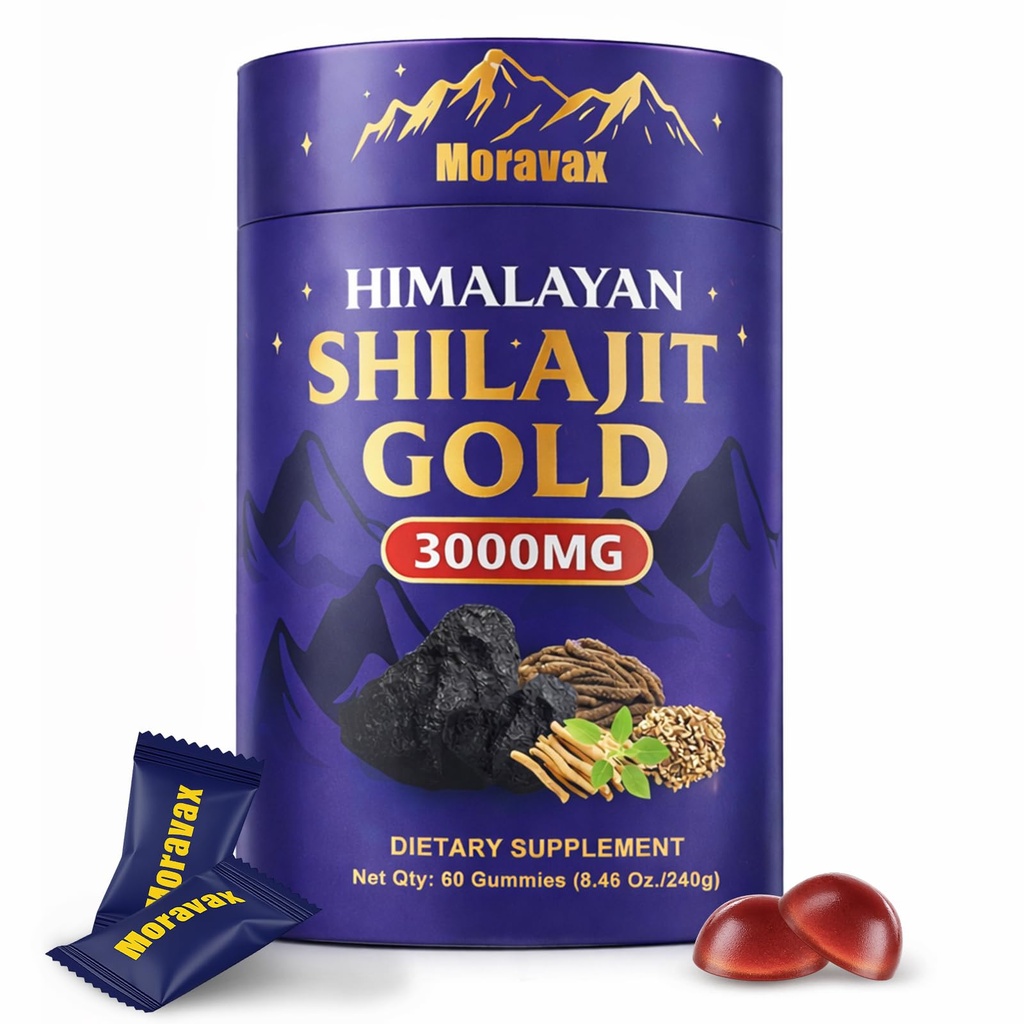 Himalayan Natural Shilajit Gummies I Gold Grade Natural Shilajit with Ashwagandha, Gokshura, Black Musli & 85+ Trace Minerals I No Added Sugar I Non-GMO I 60 Gummy