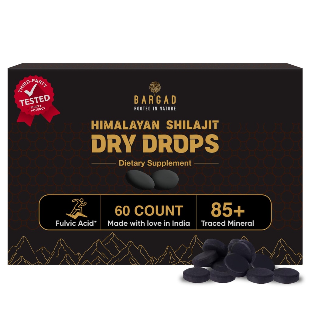 Bargad Shilajit Dry Drops | Natural Energy & Stamina | 100% Authentic Himalayan Shilajit Resin in Dry Form | Supports Vitality, Focus & Detox | No Additives or Fillers | 60 Count