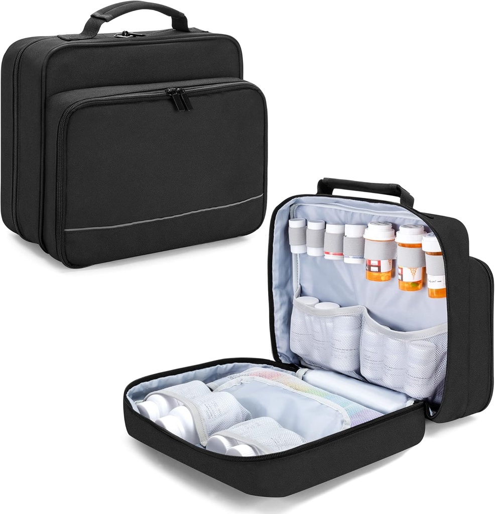 Damero Pill μπουκάλι Organizer, ιατρική μπουκάλια τσάντα αποθήκευσης Φάρμακα Ταξίδι που μεταφέρουν την περίπτωση για Pill Organizer, βιταμίνες, ιατρικά συμπληρώματα, μαύρο, Σχεδιασμός πατεντών
