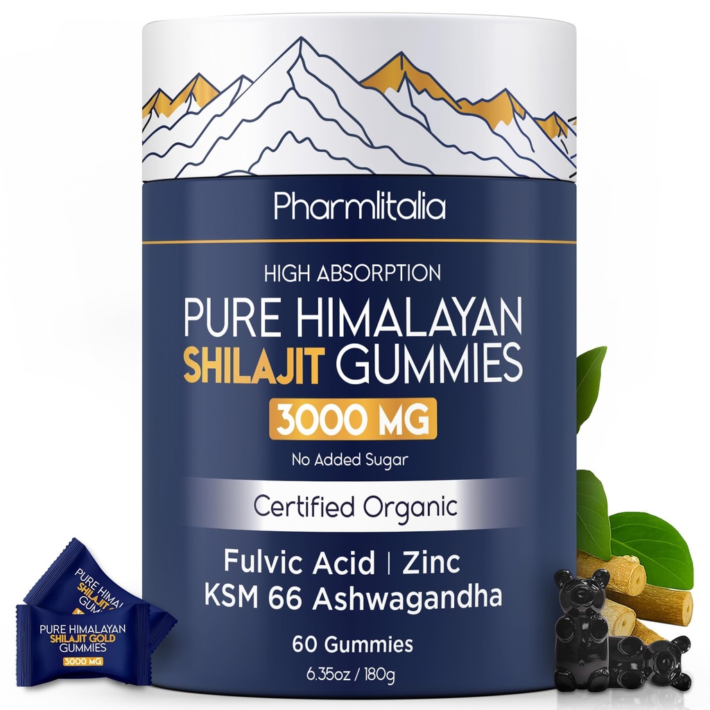 Shilajit Gummies - Himalayan Natural Shilajit Gummies 3000mg - Zinc, Ashwagandha - Natural - No Added Sugar - 60 Count