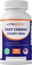 Vitamatic Tart Cherry 20X Extract with Celery Seed 10X Concentrated Extracts - - 180 Veg Capsules - Vegetarian, Non-GMO, and Gluten Free