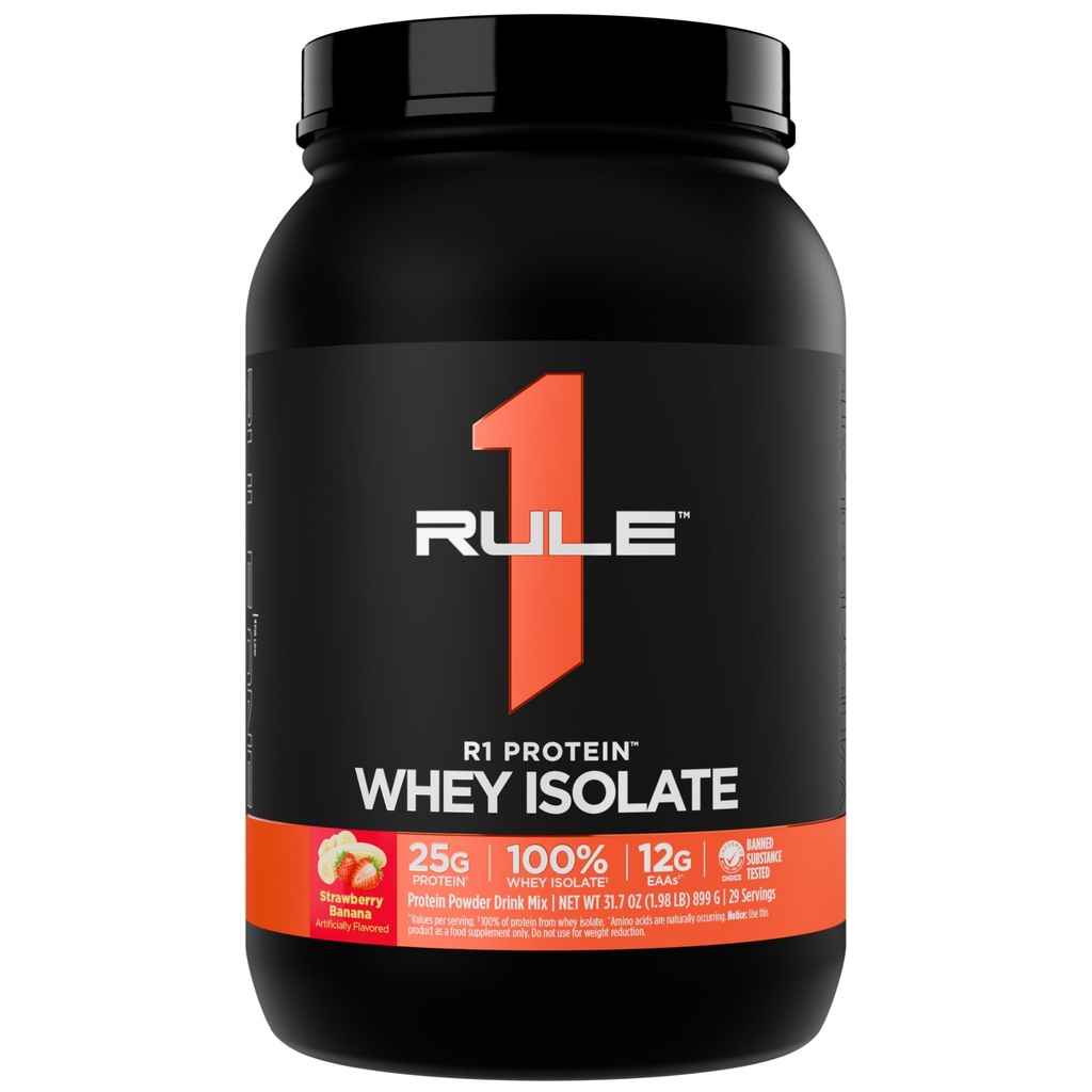 Rule 1 Proteins R1 Protein Whey Isolate - with 25g Protein & 6g BCAA Exclusively from Isolated & Hydrolyzed Sources for Workout Recovery (2 Pounds, Strawberry Banana)