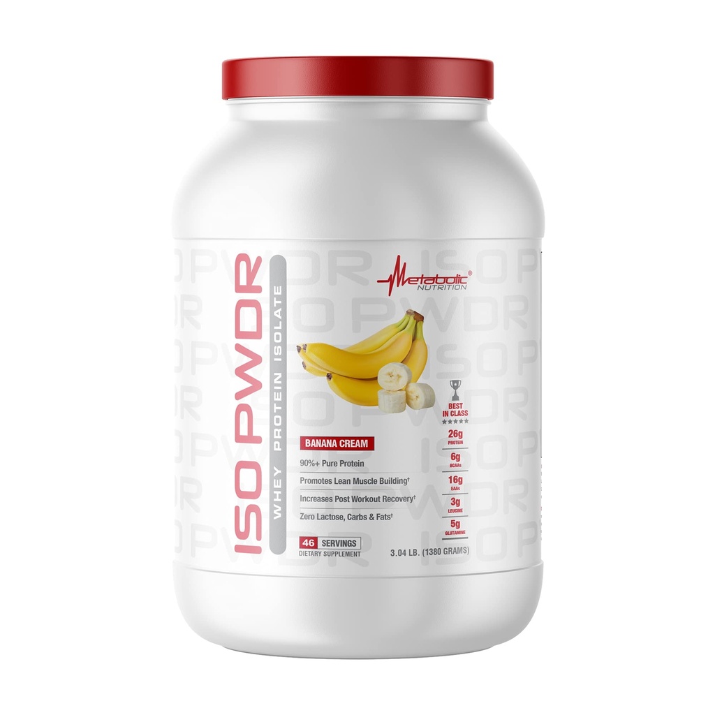 Metabolic Nutrition Whey Protein Isolate ISO PWDR Banana Cream, 3.04lb, 23 Servings, 26g Protein, Fast Digesting, Zero Carbs, Delicious Flavor, Very Low Carbs & Fat, Zero Lactose