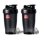 [ 2 Pack 400 ml / 12 OZ Protein Shaker Bottles for Protein Mixes, 2 x Whisk Ball | Shaker Cups for Protein Shakes | BPA Free, 100% Leak Proof, No Smell | Small Shake Bottle (B) Black/Black