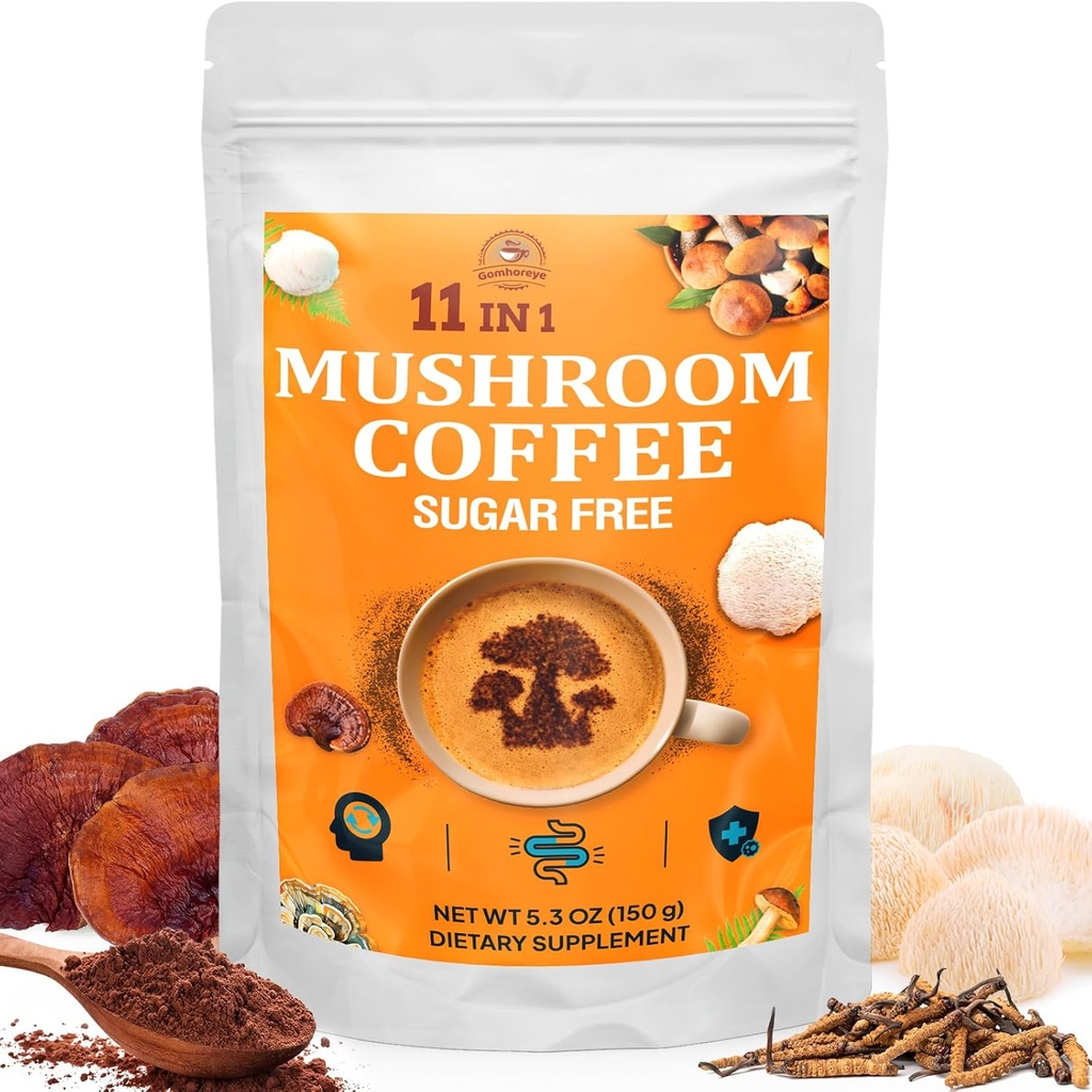 Mushroom Coffee - Mushroom Coffee Organic με 11 Superfood Μανιτάρια, Περιλαμβάνει Mane, Reishi, Chaga, Cordyceps και Adaptogens, Mushroom Συμπλήρωμα για την Ενέργεια, Εστίαση, Μνήμη και Ανοσία - 5.3oz