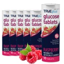 TRUEplus Glucose Tablets, Chewable, Raspberry Flavor, 15g Fast-Acting Carbohydrates, Fat Free, Gluten Free, Boost Energy, 10 Count, 6 Tubes