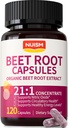 Organic Beet Root Capsules - Beetroot Extract 17850mg 21:1 Concentrate Beets Supplements for Nitric Oxide, Healthy Blood Pressure, Blood Flow Circulation, Energy Gluten-Free 120 Powder Caps