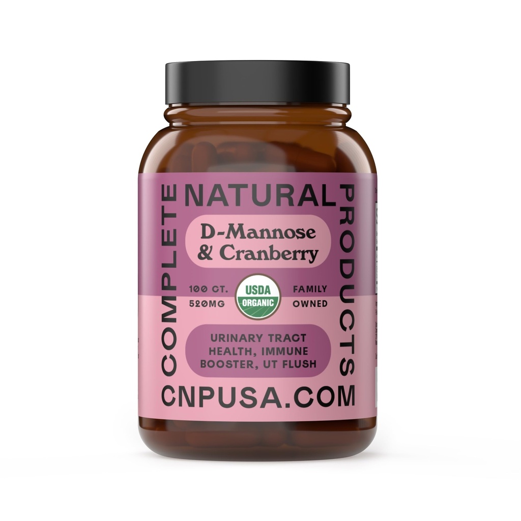 Complete Natural Products Organic D-Mannose & Cranberry Capsules 520mg | 100 Count | Plant-Based UT Support | Vegan, Non-GMO, Kosher, Gluten-Free
