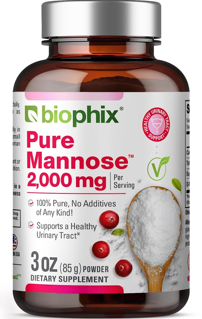 biophix Pure Mannose 100 Percent Powder 2000 mg 3 oz 85 Grams - Supports Urinary Bladder Tract Health