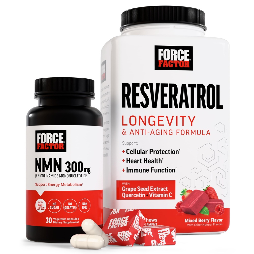 Resveratrol , Mixed Berry, 60 Soft Chews + NMN Supplement, Nicotinamide Mononucleotide to Support Healthy Aging and Energy Metabolism, Boosts NAD+ Levels, No Gelatin, Non-GMO, 30 Vegetable Capsules