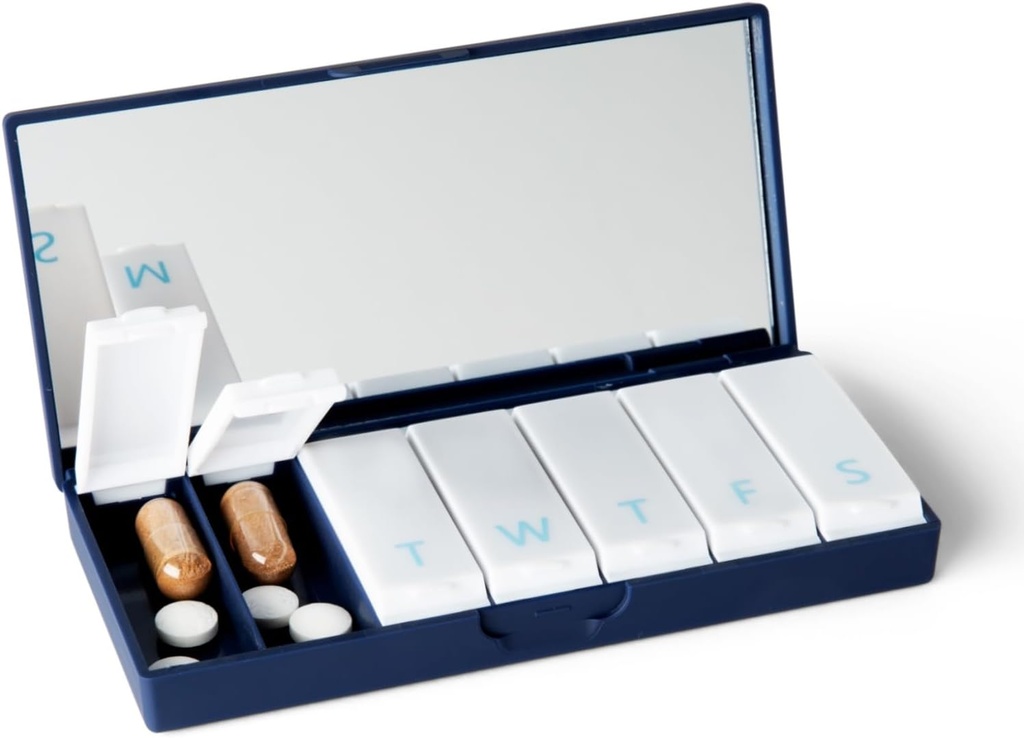 PORT X POLISH Designer Weekly Pill Box Organizer (Single 1X Daily, Navy) 