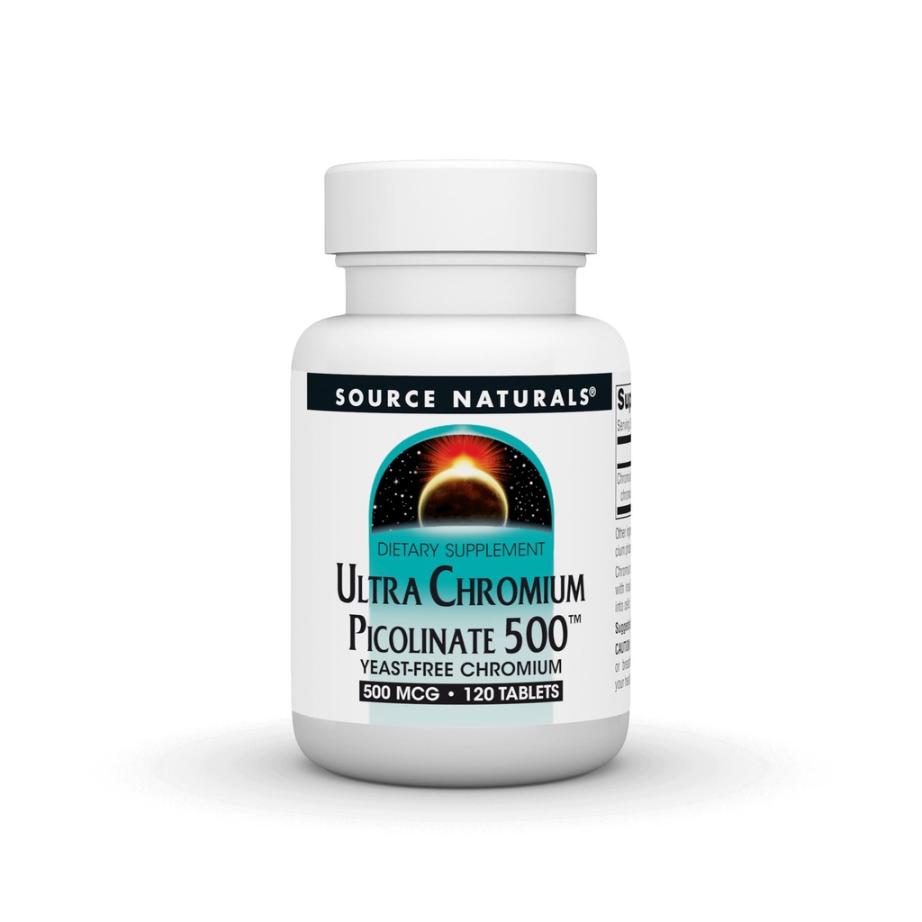 Source Naturals Ultra Chromium Picolinate 500 Yeast-FreeChromium, Vegetarian Dietary Supplement, 500 mcg - 120 Tablets