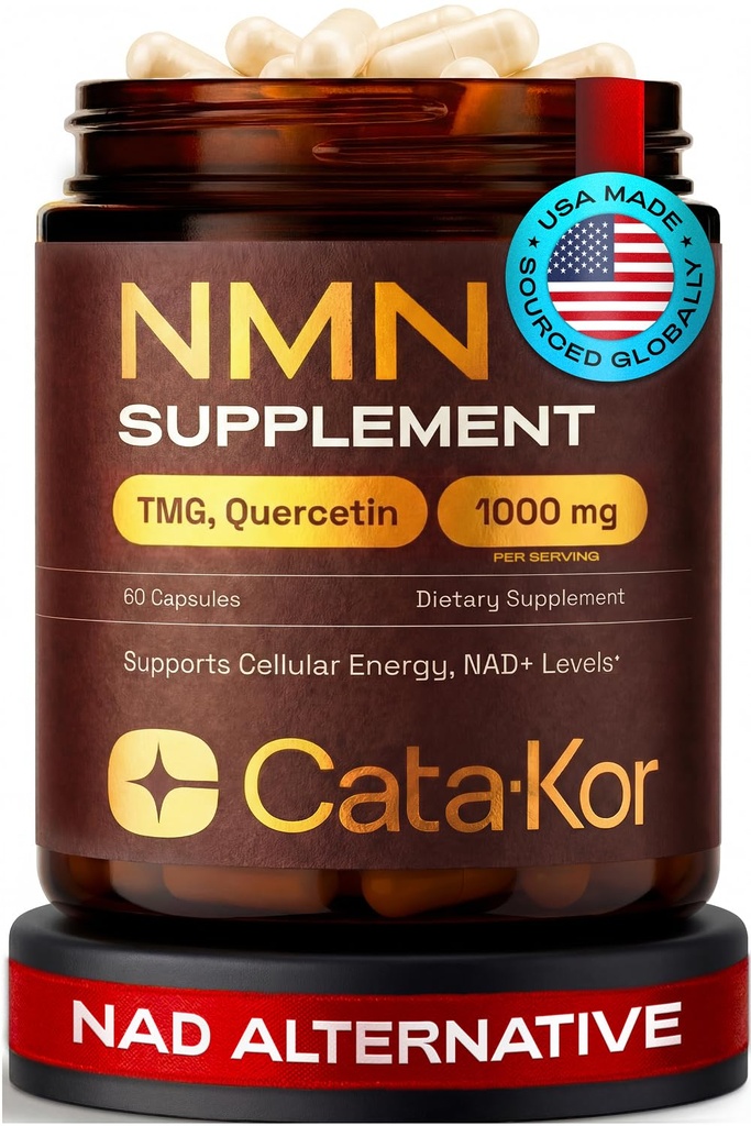Cata-Kor NMN Supplement – 4-in-1 NAD Supplement with Quercetin | TMG | Resveratrol – NMNH Alternative – Supports Cellular Energy & NAD+ Level – 60 Capsules – Third-Party Tested (1 Pack)