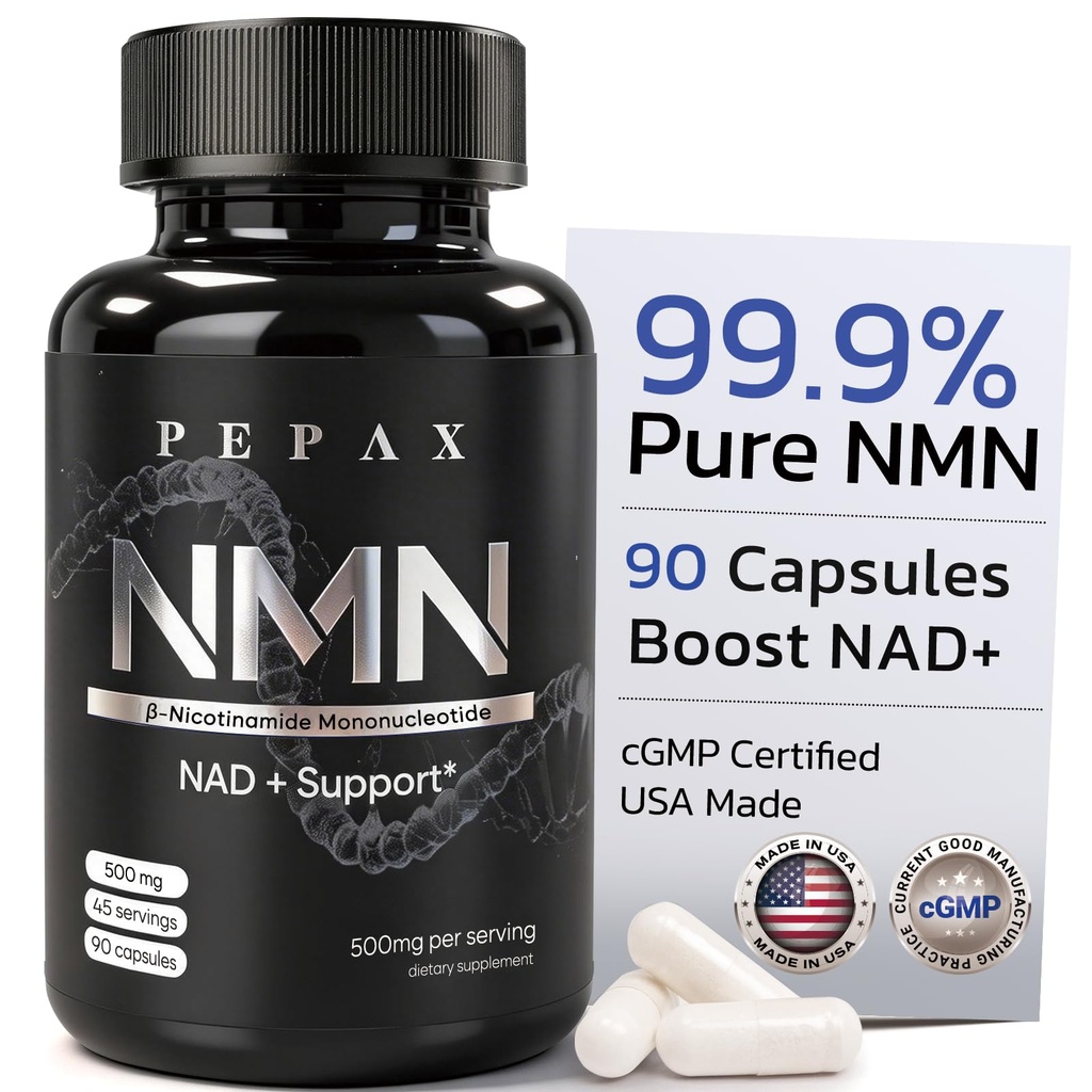 NMN Supplement 500mg - 99.9% Pure NMN Supplement Capsules for Increased NAD Levels & Healthy Aging - Third Party Tested Stabilized Capsules, cGMP Certified, 90 Liposomal NMN (45 Servings)