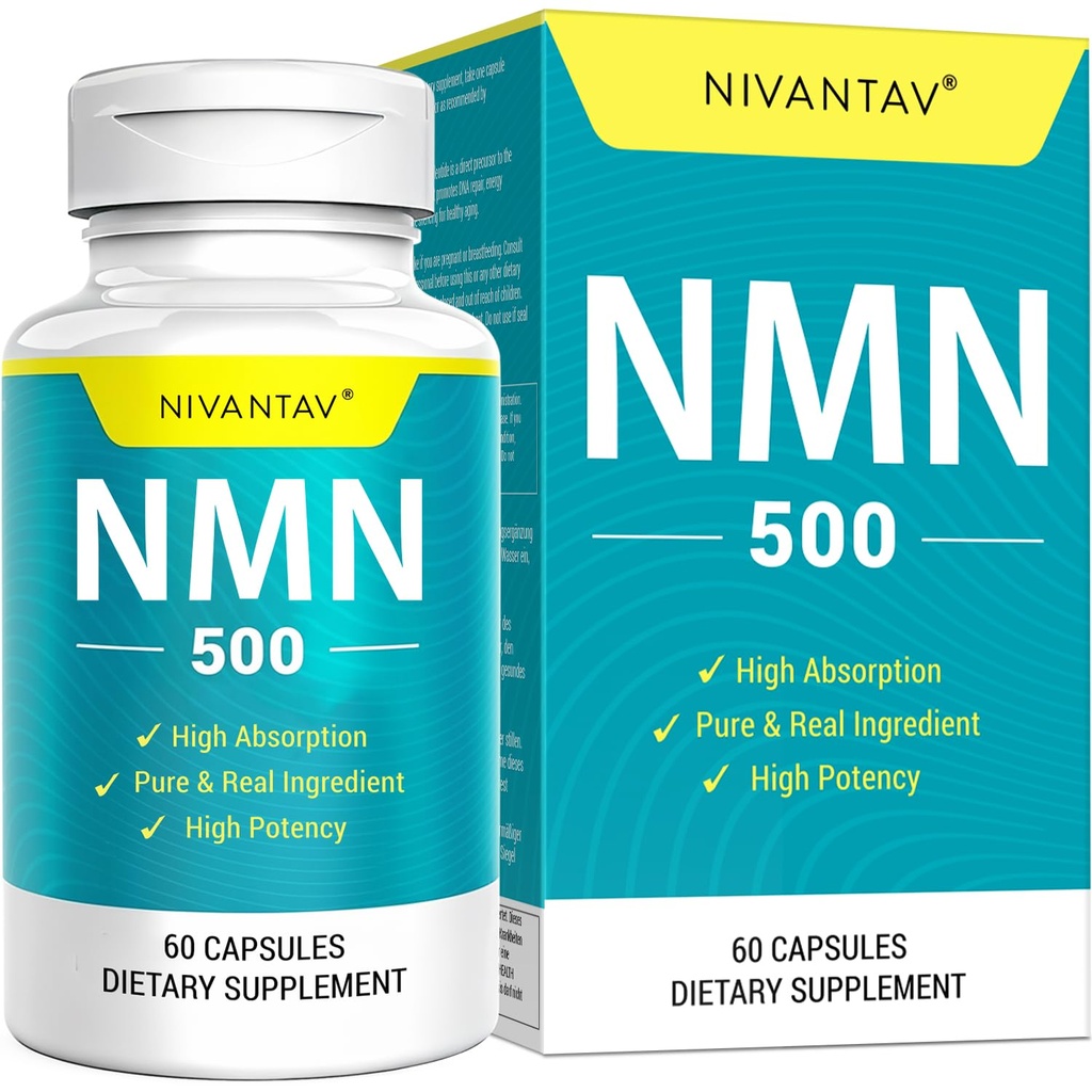 Vegan NMN Supplement 500mg, Higher Absorption - 99% Pure NMN (Nicotinamide Mononucleotide)for NAD+, Cellular Energy Immune Muscle, Anti-Aging & Longevity, Stabilized NMN - 60 Capsules (60 Days Supply)