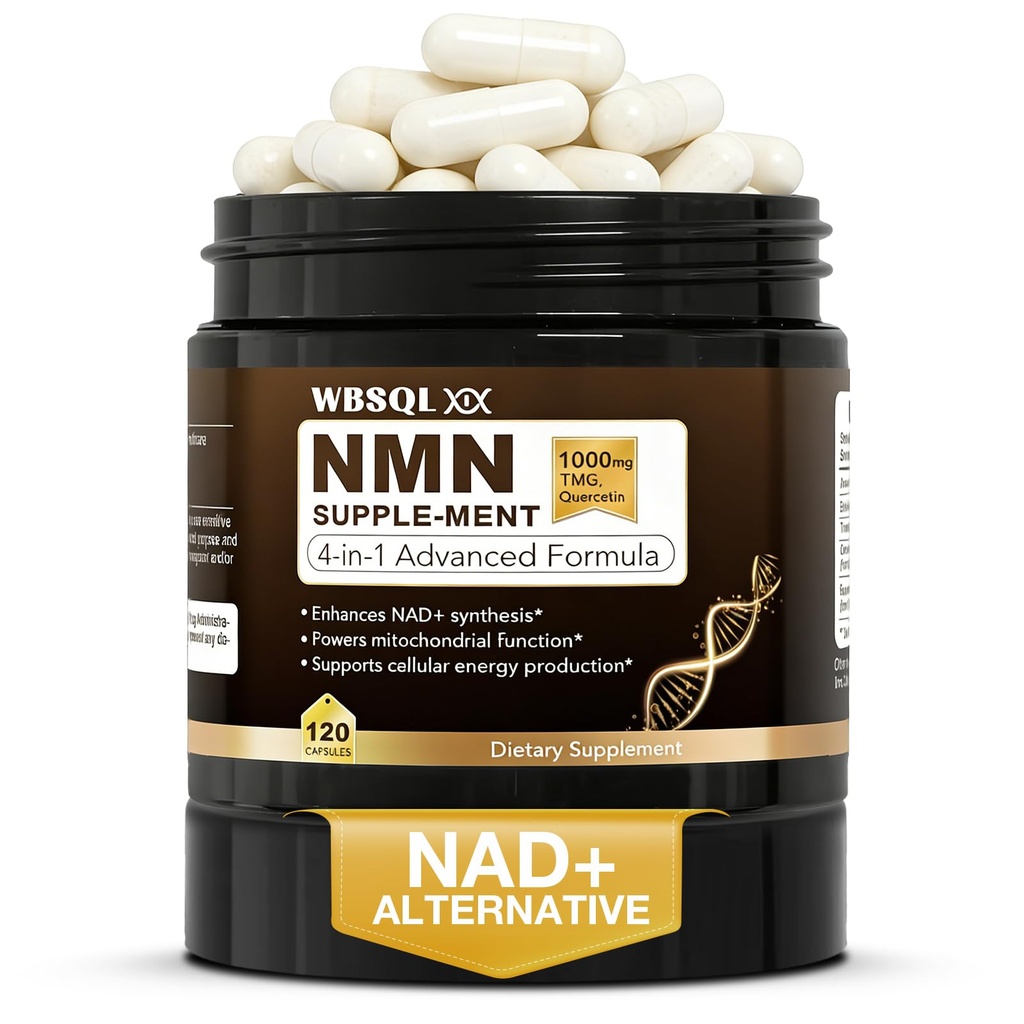 NMN Supplements 1000mg Pure Organic – NMNH, NAD+ Alternative & NAD Supplement, Resveratrol 1000mg Organic, NAD Resveratrol Supplement, TMG & Quercetin for Cellular Support, 120 Capsules