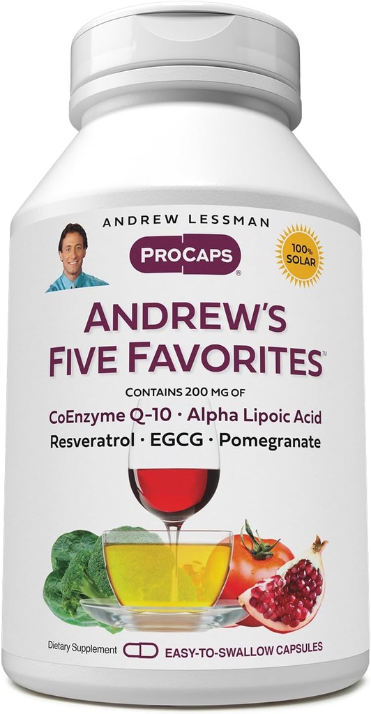 ANDREW LESSMAN Andrew's Five Favorites 240 Κάψουλες - Παρέχει 200mg κάθε ένα από Coenzyme Q-10, Resveratrol, EGCG, Ρόδι και άλφα Lipoic Acid, Ισχυρή Αντι-Οξυγόνο Υποστήριξη, Δεν Πρόσθετα