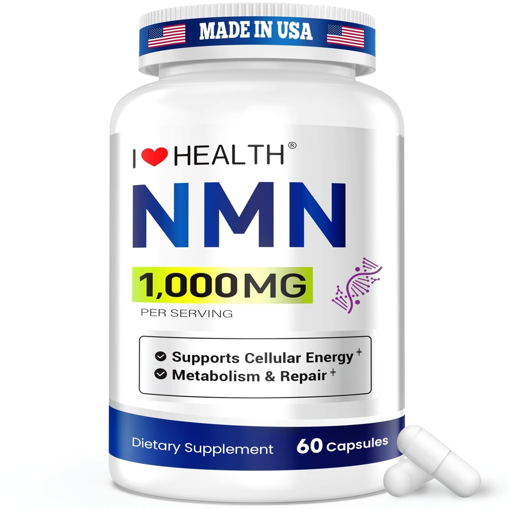 NMN 1000mg Supplement Per Serving,99.9% Pure Nicotinamide Mononucleotide,NAD+ Support Cellular Energy & Healthy Aging for Men & Women,60 Capsules(30-Day Supply),Third-Party Tested,cGMP