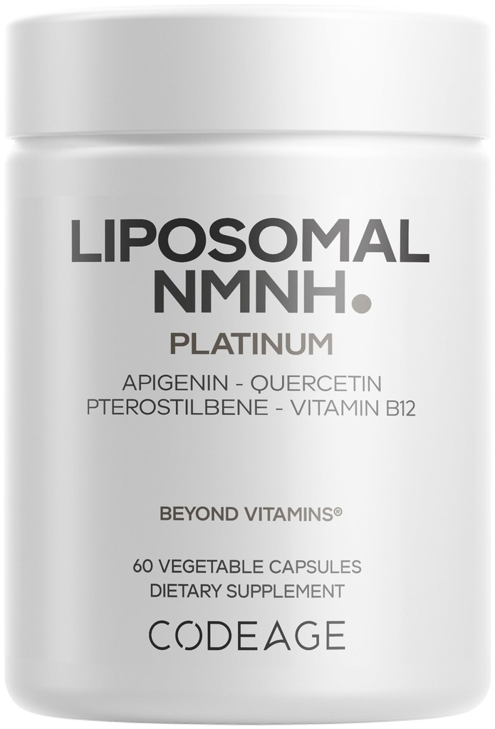 Codeage Liposomal NMNH Platinum - 500 mg NMNH Supplement, NAD+ Precursor with Quercetin, Pterostilbene, Apigenin, Active B Vitamins B2 Riboflavin & Vitamin B12 Methylcobalamin - Non-GMO - 60 Capsules