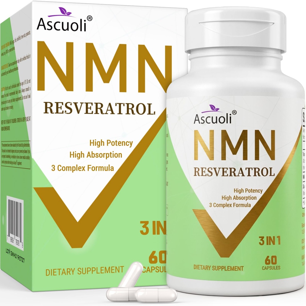 99% Ultra Purity NMN 500mg + Trans-Resveratrol 600mg, 1150mg NMN Resveratrol Supplement, 3-in-1 Advanced Formula for Boost* NAD, Cell, Immune, Energy & Muscle, Healthy Aging, Stabilized Form - 60 Caps