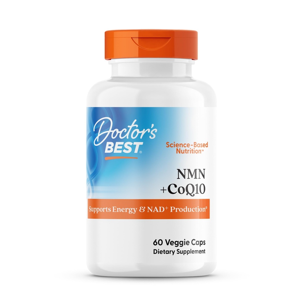 Doctor's Best NMN + CoQ10 Supplement for Women & Men - Supports NAD+ Production & Cellular Energy, Beta Nicotinamide Mononucleotide 150 mg & Coenzyme Q10 50 mg per Capsule, Vegan, Non GMO- 60 Veg Caps