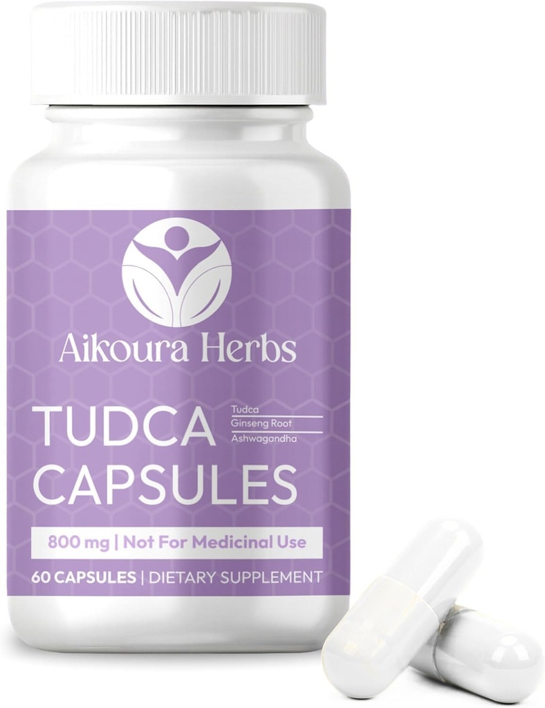 AIKOURA TUDCA 800mg – Liver & Gallbladder Support Supplement – 60 Vegan Capsules with Milk Thistle, Ginseng & Ashwagandha – Promotes Gut & Overall Health.
