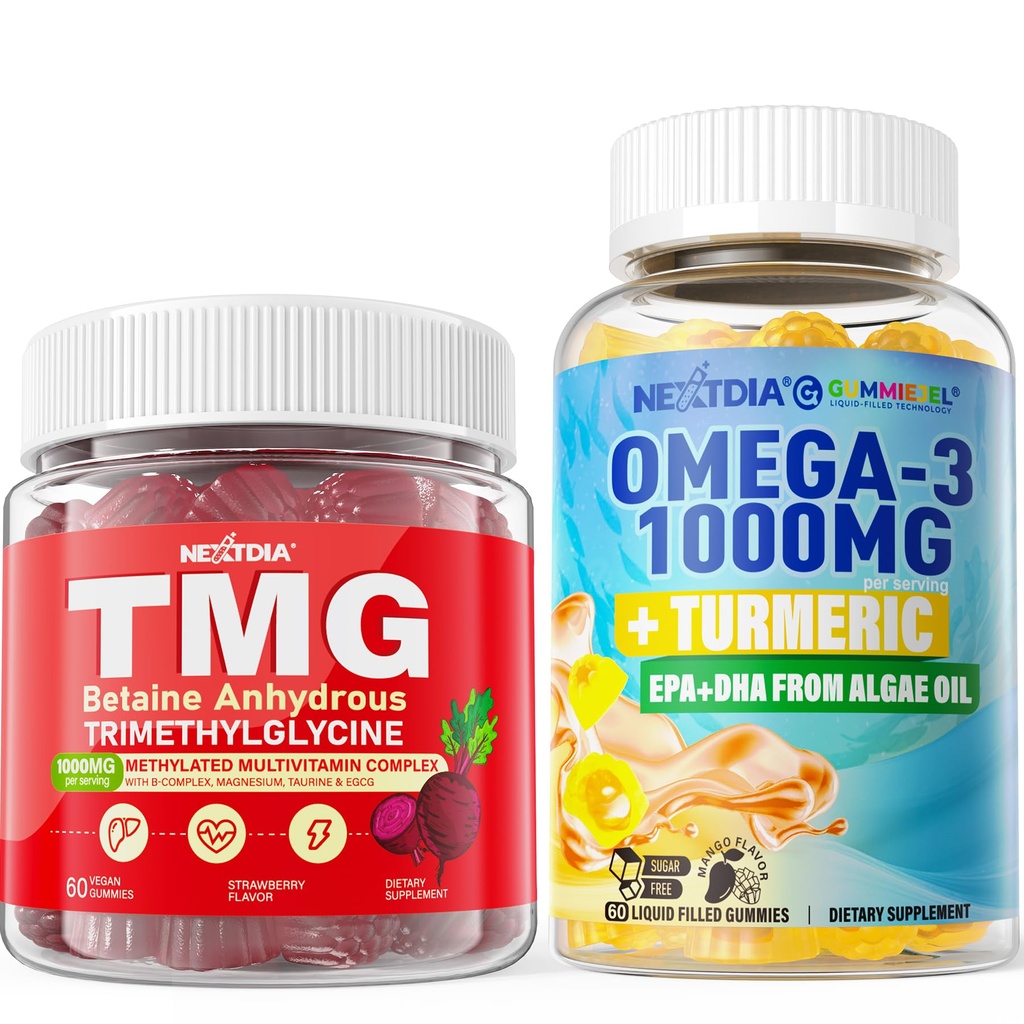 Omega-3 + Turmeric, TMG Supplements Gummies, 4Pack