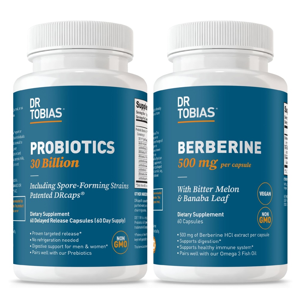 Dr. Tobias Probiotics 30 Billion CFU & Berberine 500 mg – Digestive & Metabolic Wellness Bundle