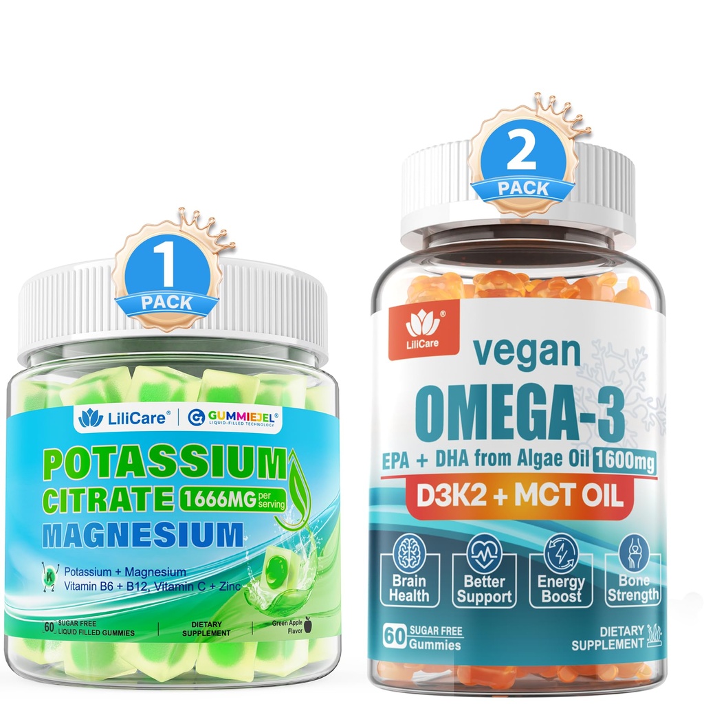 Omega 3 Gummies, Potassium Citrate Gummies, 3 Pack