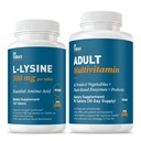 Dr. Tobias L‑Lysine 500 mg Tablets + Adult Multivitamin for Women & Men – Essential Amino Acid Support + Wholefood Vitamins for Immune, Gut & Energy Health