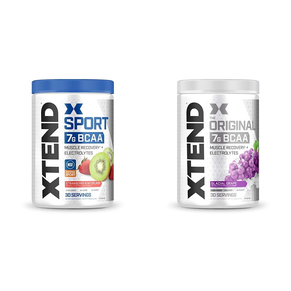 XTEND Sport BCAA Powder Strawberry Kiwi Splash-Electrolyte Powder for Recovery & Hydration with Amino Acids-30 Servings & Original BCAA Powder Glacial Grape 30 Servings