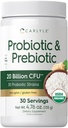 Carlyle Probiotic and Prebiotic Powder | 20 Billion CFU | 4.76 oz | Organic Fiber Blend | for Women and Men | Vegetarian, Non-GMO, Gluten Free Supplement