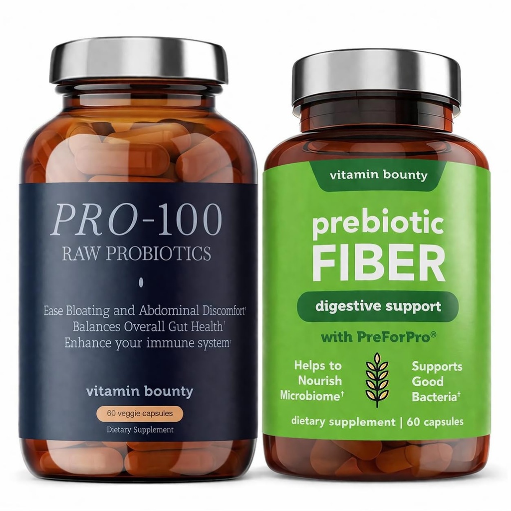 Vitamin Bounty Probiotic Bundle – Pro-100 (100 Billion CFU) + Pro-50 (50 Billion CFU) – 13 Strain High Potency Probiotics for Digestive, Gut & Immune Support – Delayed Release Capsules – Men & Women