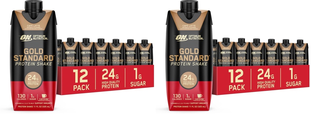 Optimum Nutrition Gold Standard Protein Shake,24g Protein,Ready to Drink-Protein Shakes,Gluten Free,Cafe Latte,11 Fl Oz,(Pack of 24)