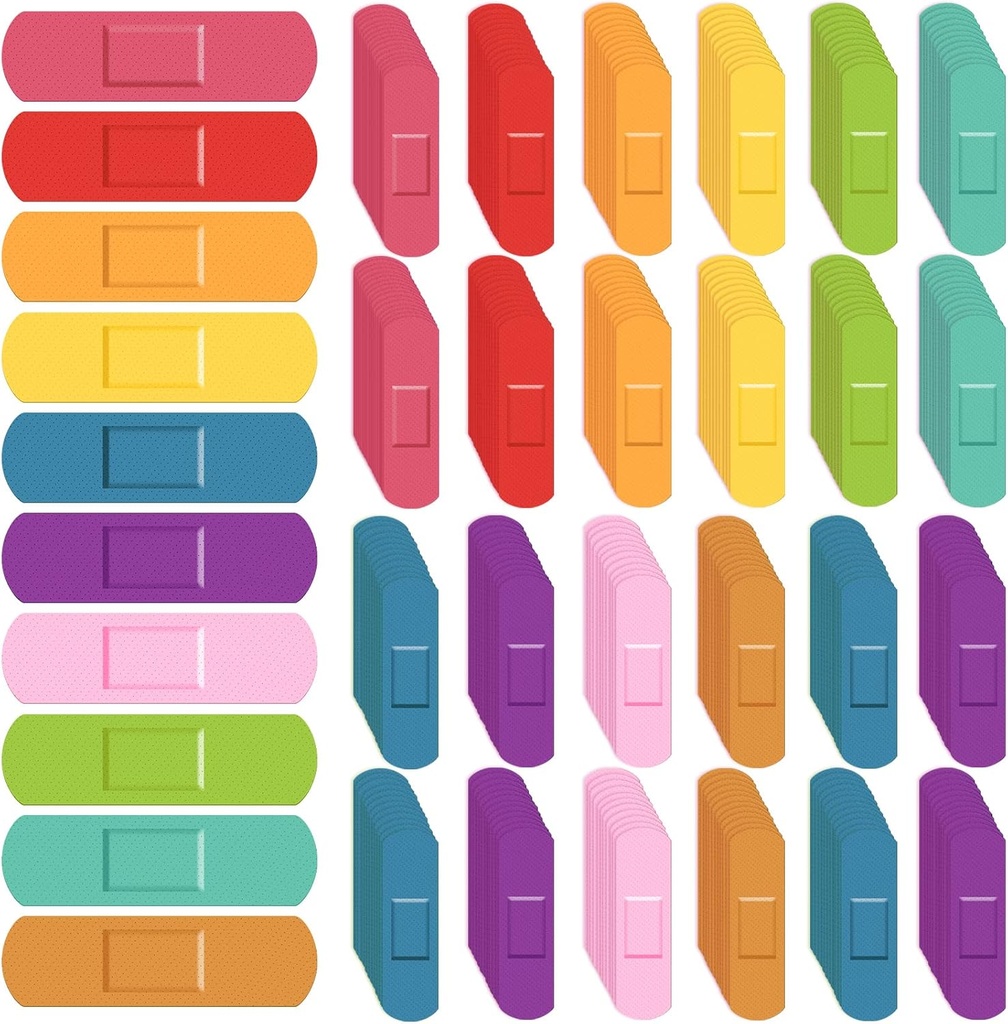 Lunsweer 600 Pcs Παιδικές γάζες Μαζική Αδιάβροχη Αναπνευστικές γάζες Neon Πολύχρωμες Ευέλικτες ζώνες Διάφορα χρώματα Ευέλικτη προστασία Περιποίηση τραύματος Σκρέπες και Ελαφριά κοπής