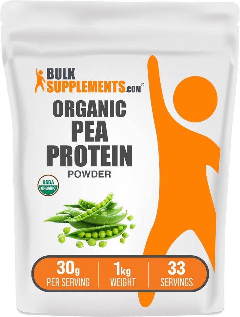 BulkSupplements.com Organic Pea Protein Powder - Plant Based & Vegan Protein Powder - Unflavored & Gluten Free, 30g per Serving, 1kg (2.2 lbs) (Pack of 1)