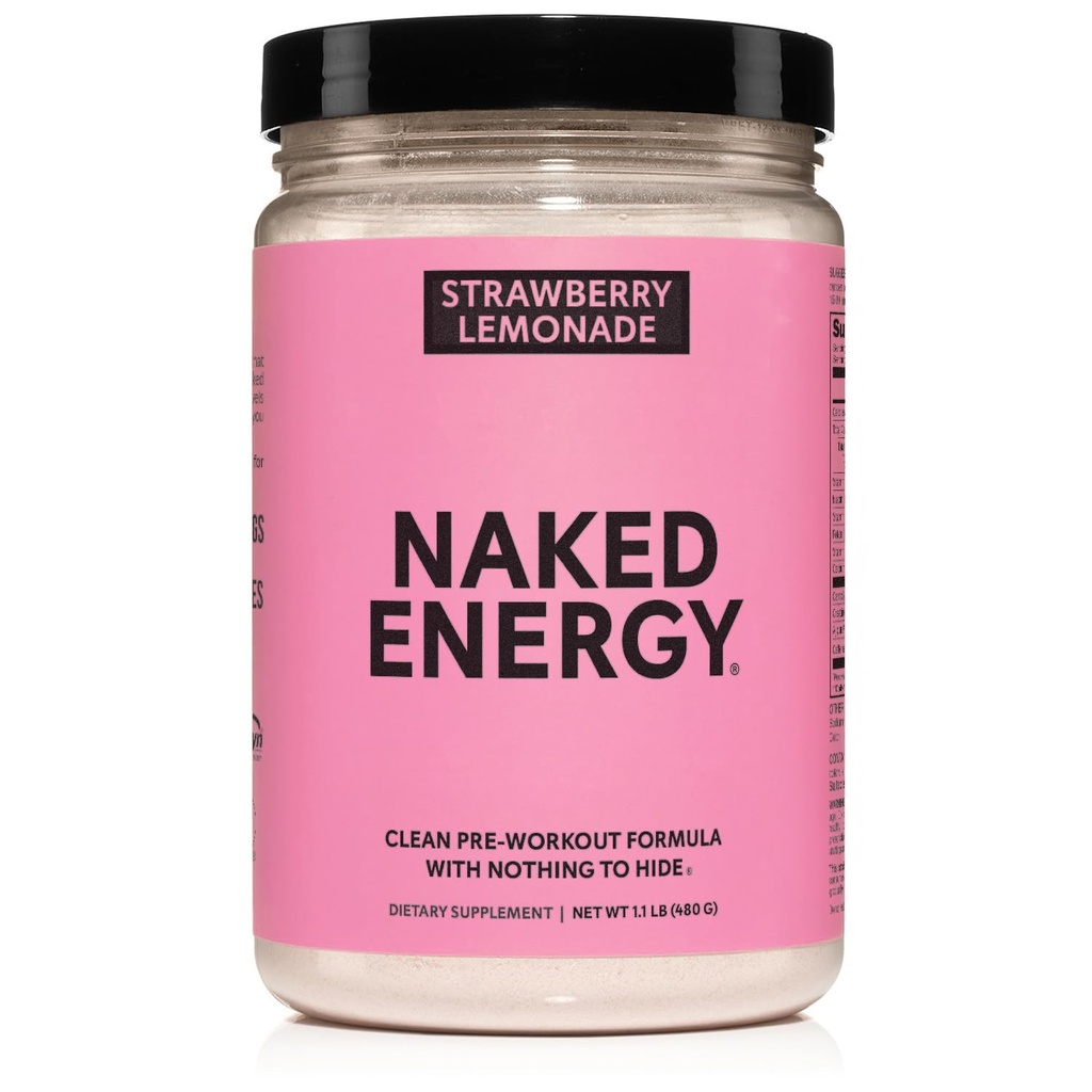 NAKED Strawberry Lemonade Energy - Clean Pre Workout Supplement for Men and Women, NSF Certified, Vegan Friendly, No Added Sweeteners, Colors Or Flavors - 30 Servings