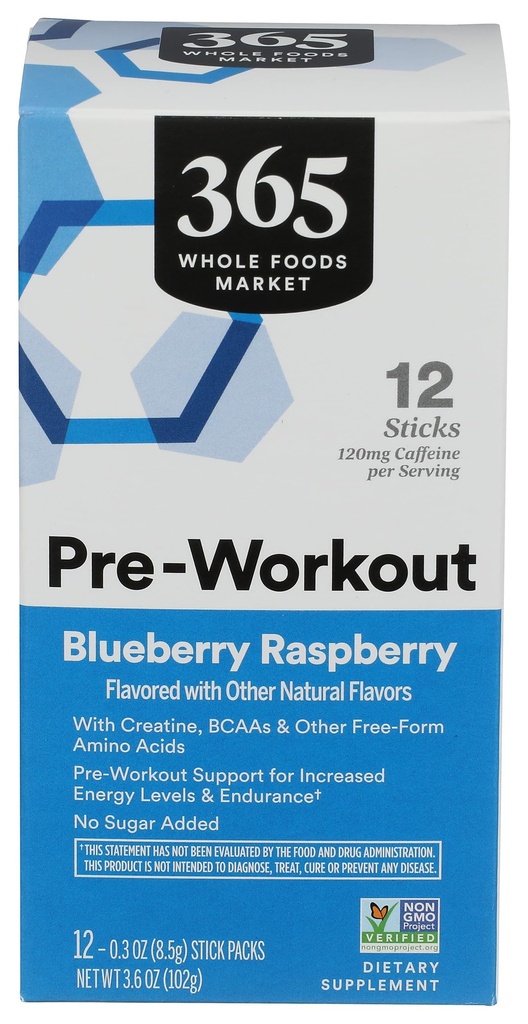 365 by Whole Foods Market Blueberry Raspberry Pre-Workout Powder 12 Count, 0.3 OZ