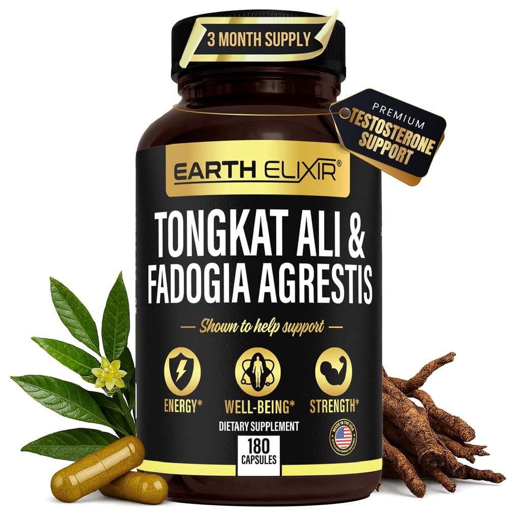 Earth Elixir Fadogia Agrestis & Tongkat Ali for Men & Woman – Natural Testosterone Supplement for Men - Made in USA & 3rd Party Tested – Δύναμη, Ενέργεια & Ζωτικότητα - Longjack – 3 Μήνες Προσφορά