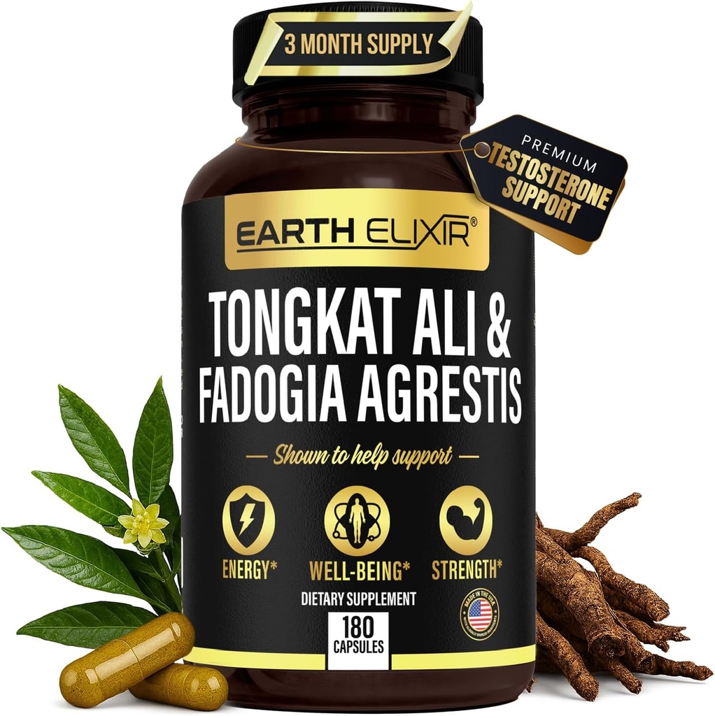 Earth Elixir Fadogia Agrestis & Tongkat Ali for Men & Woman – Natural Testosterone Supplement for Men - Made in USA & 3rd Party Tested – Δύναμη, Ενέργεια & Ζωτικότητα - Longjack – 3 Μήνες Προσφορά