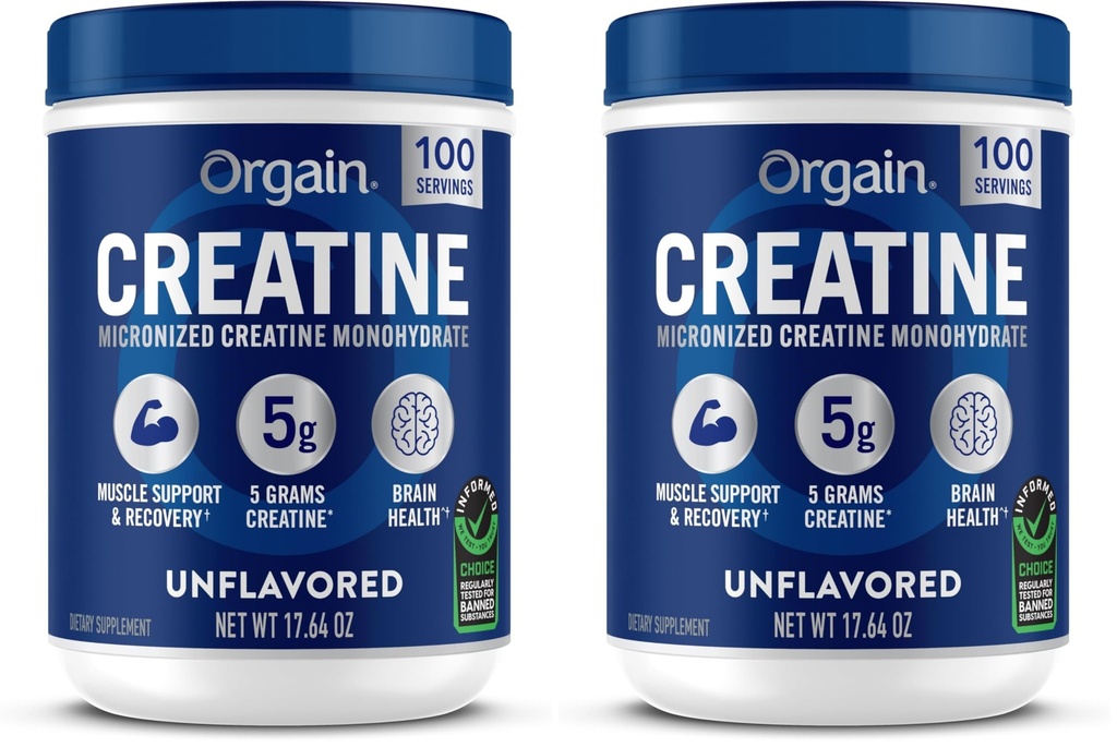 Orgain Creatine Monohydrate Micronized Powder,100 Υπηρεσίες,Unfraved,Supports μυϊκή ανάπτυξη, Post Processed Recovery and Brain Health,No Artificial Πρόσθετα, για άνδρες και γυναίκες,Vegan,(Pack of 2)