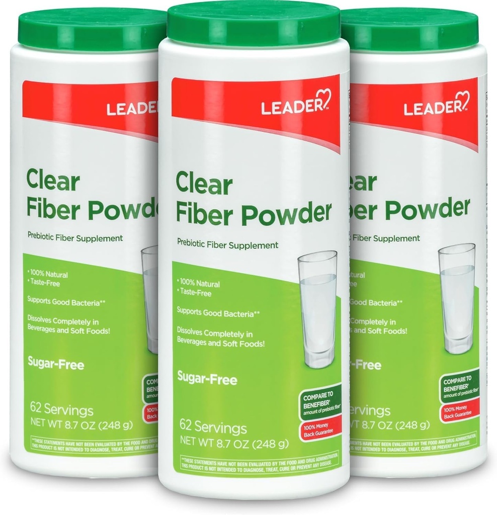 LEADER Prebiotic Fiber Supplement Powder, 186 Servings, 100% Φυσικό σιτάρι Δεξτρίνη Καθημερινή Fiber Powder for Digestive Health, Sugar-Free, Clear & Taste-Free, Gluten Free, Χωρίς γεύση, 8,7 OZ, (3 Pack)