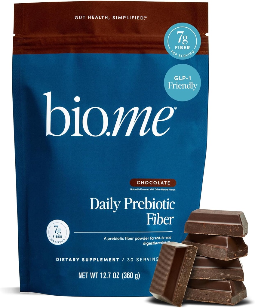 Bio.me Daily Prebiotic Fiber Powder Chocolate - 7g Per Serving - Διαλυτή και αδιάλυτη Fiber Supplement Powder for Women & Men - Digestive Health & Gut Health - GLP-1 Friendly, Sugar Free - 30 Services